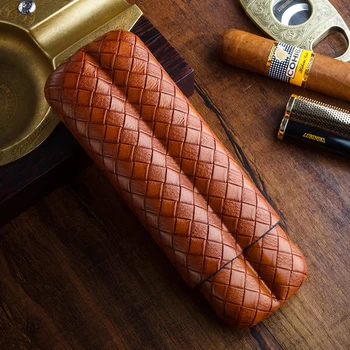 LUBINSKI Kravje Usnje Emboss Cigar Vlažilne Cev Prenosni Cigar Primeru Orodje, 2 Cevi, Posebno Za COHIBA