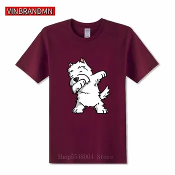 Srčkan Živali T Shirt Smešno Dabbing West Highland White Terier Psa T-Shirt Moški Kratek Rokav Tee Shirt Plaži Zabavno Plus Velikost Tshirt