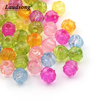 100 KOZARCEV 9 MM Akrilnega Materiala Candy Barve Vklesan Rose Obliko Kroglice Za DIY Ogrlica Pribor Beading Nakit, Izdelava