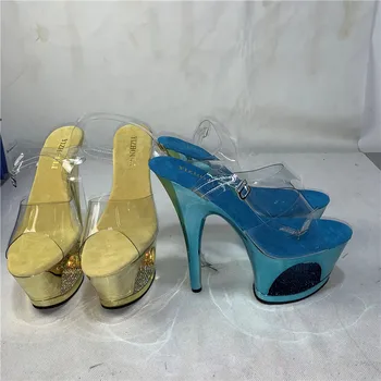 17 cm visoke pete sandala, novo electroplated podplati, ženske fazi banket hoja kažejo seksi sandali, votlih nepremočljiva platformo