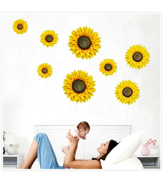 1PC Simulacije cvet družine ponarejenega cvet Tri-dimenzionalni Sončnično Za Domače spalnice, hodnika TV Ozadju Stensko Dekoracijo Cvet