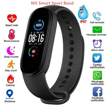 1pcs M5 Pametno Gledati Moški Ženske Srčnega utripa, Krvnega Tlaka, Fitnes Tracker Smartwatch Pasu 5 Šport Pazi Za IOS Android