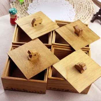 1pcs Večnamensko Srčkan živali, lesene škatle za shranjevanje nakita polje 10*10*5.1 cm