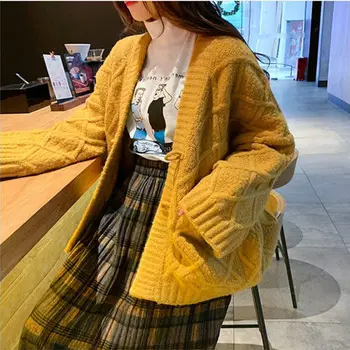 2020 nove jesen / zima korejskem slogu svoboden srednje dolžine pleteno jopico z vseh vrst stilov