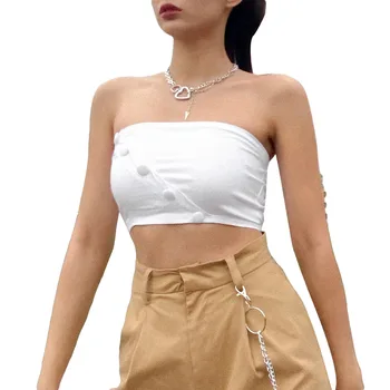 2020 poletje street fashion priložnostne camisole Harajuku Slog divje brez Rokavov Tube Zgornji del ženske Japonski gumb design crop tops