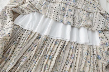 2020 Pomlad Dolgimi Rokavi Ženske tiskanja Obleko Elastični Pas Sladko Šifon Obleko Priložnostne Nabrano Obleko Elegantno Vestidos