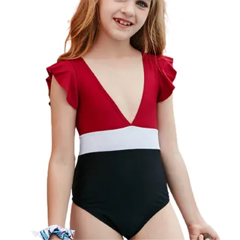 2021 Poletje Dekleta Počitnice Priložnostne Srčkan Barvo Ujemanje Trdna Bikini Onepiece Swimsuite Kopalke Otroci Kopalke Za Dekleta, Bambina