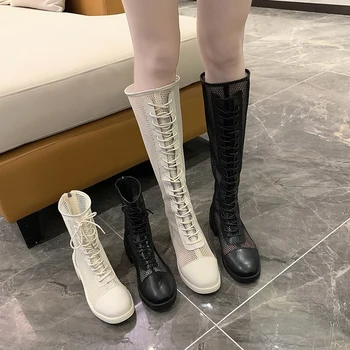 2021 Ženski prepustnost Zraka čevlji Ženske'sBlack orwhite boot Dolge in kratke ankel moda lady čevlji martain Čevlji za ženske