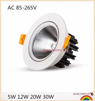 20PCS LED Downlight COB Strop 5W 12W 20W 30W AC85-265V Nastavljiv vgradne Super Svetla Notranja Luč cob led spot luči