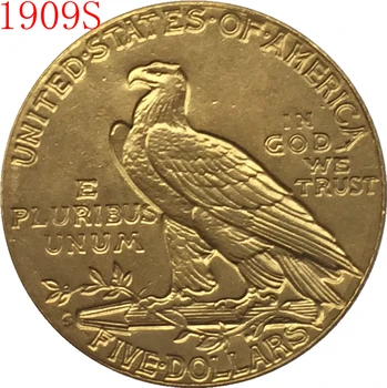 24-K pozlačen 1909-S $5 ZLATA Indijski Pol Orel Kovanec Kopijo Brezplačna dostava