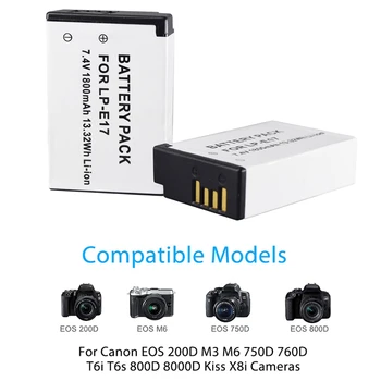 2Pc Lp-E17 Baterija+Lcd Usb Dvojni Polnilnik za Canon Eos 200D M3, M6 750D 760D T6I T6S 800D 8000D Poljub X8I Fotoaparati