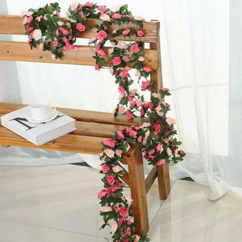 2Pcs Umetno Cvetje Rose Ivy Trte Poroko Dekor Pravi Dotik Svile Cvet Garland Niz Z Listi za Dom Visi Dekor