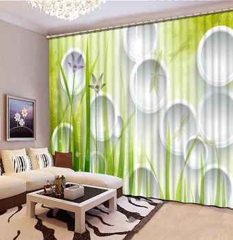 3D Zavese Sodobne Dom Dekoracijo dnevne Sobe Zavese zavese 3d Povzetek zelenih listov krog Moda po Meri