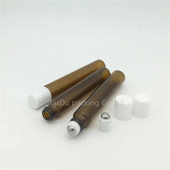 500pcs 10ml amber roll on roller bottles with white cap , essential oils roll-on refillable perfume bottle deodorant containers