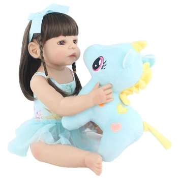 55 cm Polni Silikona Prerojeni Baby Doll Igrača Vinil Princesa Samorog Dojenčki Dekle Kopanje Obleko Gor Igrača Otroci Darilo za Rojstni dan Otrok Igra Hiša