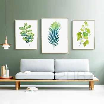 Akvarel, Zeleno Listje, Sodobno Minimalistično Wall Art Platno Slikarstvo Nordijska Plakatov In Fotografij Stenske Slike Za Dnevna Soba Dekor