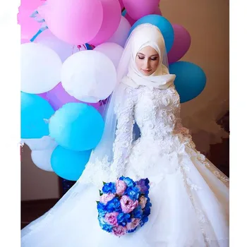 Bela sodišče Vlak Savdska Arabija Poročne Obleke z Dolgimi Rokavi Elegantno, šarmanten Poročne obleke vestido de noiva Muslimanska oblačila Hidžab oblek