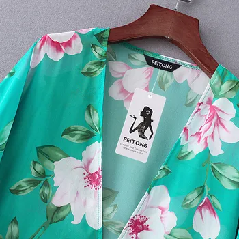 BREZPLAČNO NESREČA Ženske T Srajce Pet-točka Rokav Šifon Cvet Tiskanja Kimono Jopico Modi Elegantno Plemenito Pozimi T-Shirt Za Ženske