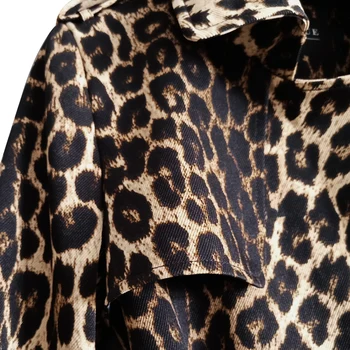 Britanski ženski Leopard Slog Tiskanja Jarek Plašč Ženske S Pasom Dvojno zapenjanje Dolg jarek Jeseni slim oblačila Velikosti 4XL