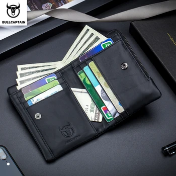 BULLCAPTAIN pravega usnja za moške poslovne denarnice prva plast cowhide multi-funkcija multi-card slot denarnice zadrgo kovanec torbici