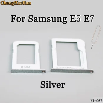 ChengHaoRan Pladenj za Kartico SIM Imetnik Micro SD Pladenj Slot Adapterji Za Samsung Galaxy E5 E7 Popravilo Delov Srebrne Barve Pošlji vizitko iglo