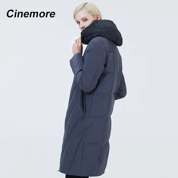 Cinemore 2020 NOVE Ženske dolgo napihovalka plašč elegantno toplo in preplete Plašč pozimi ženske plus velikost zgosti zadrgo klobuk 2080