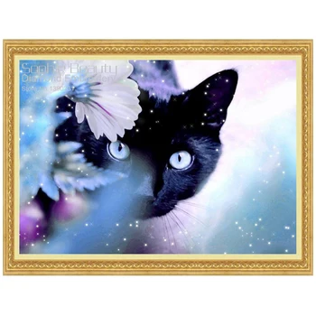 Diamond Mozaik Slikarstvo Polno Diamond Vezenje Black Cat Cvet Diy Diamond Slikarstvo Navzkrižno Šiv Kvadratnih Diamantni Set Živali