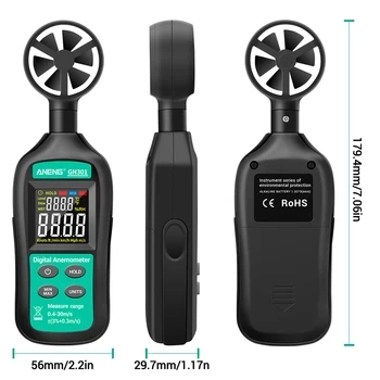 Digitalni Ročni Anemometer Hitrost Vetra Meter BT-100 za Merjenje Hitrosti Vetra, Temperature in Vetra, Mraza z Backlight LCD