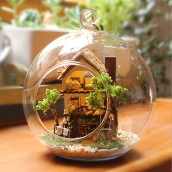 DIY deževnega Gozda Lutka Hiša Stekleno Kroglo Model Kompleti Ročno izdelane Lesene Miniaturni Montaža Lutka hiša domače obrti Ustvarjalno Darilo Nova