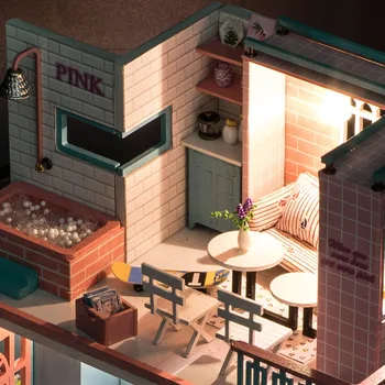 DIY Hiša s Pohištvom Otroke, Odrasle, Mini Lesena Lutka House Model Gradnjo Kompleti Lutke Igrače GD