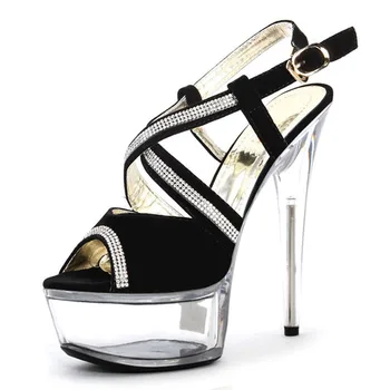 Edinstveno barvo dekoracijo sandali 15 cm Nosorogovo visoke tanke pete platformo plesne čevlje moda kristalno čevlji