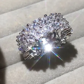 Elegantno Cvet Obliko Obljubo 925 Sterling srebrni prstan Luksuzni Simulirani Diamant Udejstvovanje, Poročni Bend, Obroči za ženske, Nakit