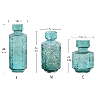 Evropa Kratek Transparentno Modra Izbočeno Steklo Cvet Vazo Hydroponics Cvet Soba Študija Hodniku Doma Poročno Dekoracijo Mize