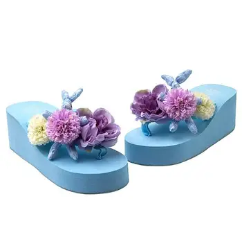 HAHAFLOWER cvetje sandali ročno tangice copate klin platformo flip flops sandali ženske počitnice na plaži čevlji, copati