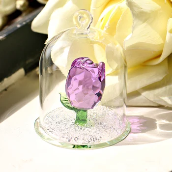 H&D Začaran Kristalno Purple Rose Cvet Figurice V Dome Home Poroko Dekor trgovina s Spominki, Rojstni dan, Valentinovo Darilo Za Njo