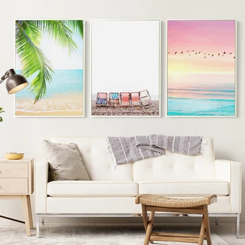 Havajih Plaži Pogledom Kokosovo Listov Ležalnik Platno, Slikarstvo, Umetnost, Tiskanje Plakatov Slika Domov Dekoracijo Sten Decora