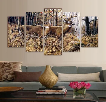 HD Natisne Wall Art brez okvirja Platno Slike 5 Kosov Whitetail Jelena Buck In Doe Slike Doma Dekor Dnevna Soba Živali Plakat