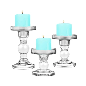 Jasno, Stekleni svečniki Set 3 za Steber Gibljivost in Tealight Sveče, Odlična Dekoracija Svečnikov Set