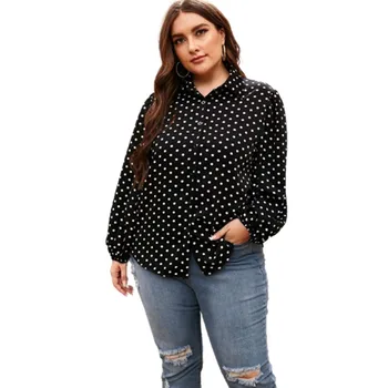 Jeseni Oversize Ženske Svoboden Bluze z Dolgimi Rokavi, Tkane Vrh Priložnostne Gumb Oblačila Ženski 4XL Plus Velikost Pika Bluzo Moda 2020