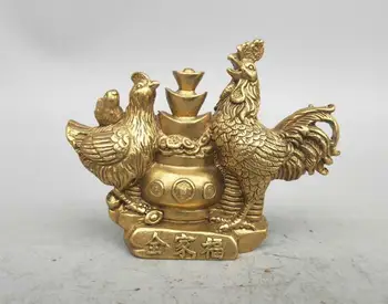 Kitajska Seiko Carving Čisto Medenina Piščanec Bogastvo Majhen Kip