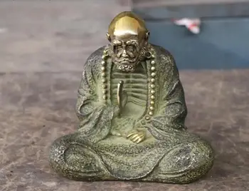 Kitajski Baker Bron Carving Sedež Arhat Damo Bodhidharma Darma Kip Bude