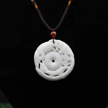 Kitajski Naravnih Belega Jade Krap Ogrlico, Obesek, dvostranski Votlih Iz Vklesan Čar Nakit Modni Amulet za Moške, Ženske, Darila