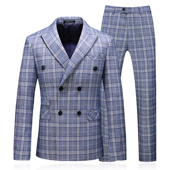 Klasičen Moški Poslovna Obleka Slim Fit Mens Suknjič in Hlače z Telovnik Moda Dvojno zapenjanje Moških Poročno Obleko Velikosti 4XL 5XL