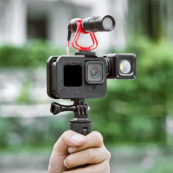 Kovinske Zaščitne Meji Okvir za GoPro Hero 9 Črno delovanje Fotoaparata Ohišje Ohišje Z Dvojno Clod Čevelj Gori Fill Light Mic