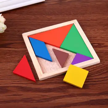 Lesene Geometrijo Puzzle Tangram Montessori Odbor Strani Možganov Teaser Uganke Začetku Izobraževalne Razvojne Otroci Igrače Darilo