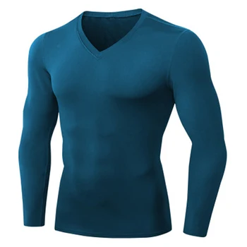 Men ' s Stiskanje T-shirt za Moške Plus Žamet Proti-vrat Fitnes Dolgo Sleeved Tesen Usposabljanje Srajco Visoko-Elastične Teče Telovadnici Športnih Vrh