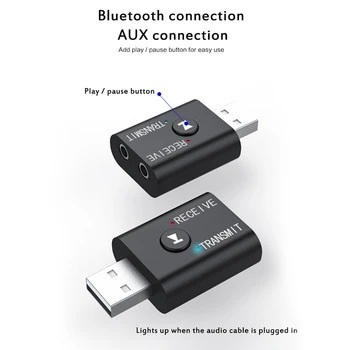 Mini Brezžična Bluetooth Sprejemnik Adapter 5.0 o Oddajnik Dongle, Stereo Aux USB 3,5 mm za Laptop Pc Tv