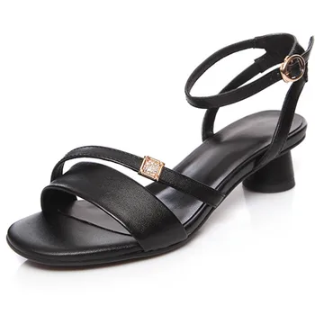 MoonMeek 2020 najnovejši pravega usnja, copati ženske sandale vrh kakovosti sponke kristalno poletje moda stranka čevlji dame črna