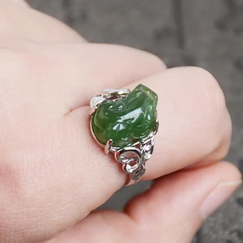 Naravni green jade obroči Jasper pogumnih vojakov obroč z 925 sterling srebrni prstan za ženske obroči jadeit jade nakita 925 obroč