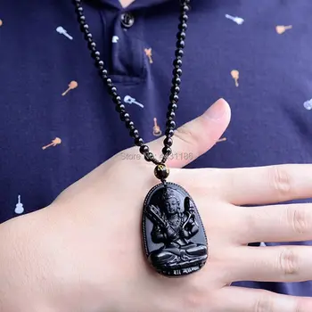Naravni Obsidian Vklesan Buda Srečo, Amulet Talisman Obesek Kroglice Ogrlico Brezplačno Darilo Polje
